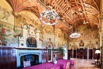 The stunning Banqueting Hall inside Cardiff Castle is a Victorian fantasy of what a medieval dining hall might look like.