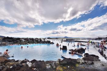 The naturally heated Myvatn Nature Baths has fine views over North Iceland’s volcanic countryside. Photo by Cameron Hewitt