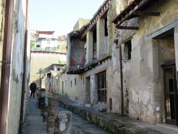Street and houses with contemporary town above — Herculaneum. Photos by Stephen Addison