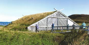 This building on the southern coast of Newfoundland houses a full-scale replica of a Viking longboat.