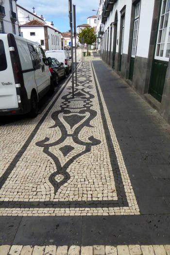 The famous Portuguese mosaics, the calçada Portuguesa, all laid by hand, pave the streets and walkways of Ponta Delgada.