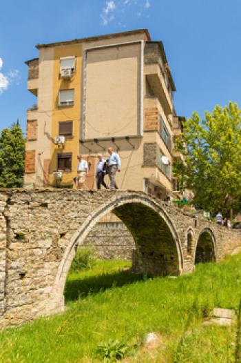 The 26-foot-long, stone-arch Tanners’ Bridge, or Tabak Bridge, is an 18th-century Ottoman footbridge in Tirana, Albania. The river it crossed was diverted in the 1930s.