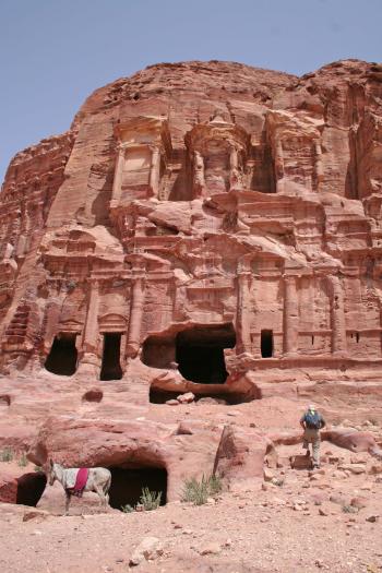 Ray Bahde climbing to the Royal Tombs at Petra, Jordan.