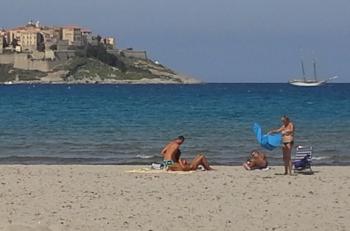 Calvi Beach in Haute-Corse, France.