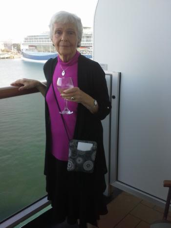 Marsha Caplan about to head to dinner aboard the <i>Westerdam</i>.