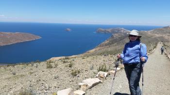 Carrie Gillespie at Isla del Sol in Bolivia.