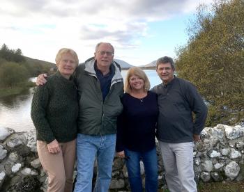 Cindy and Ted Palmer (left) with friends Dan and Robin Skowera on the Quiet Man Bridge near Oughterard.