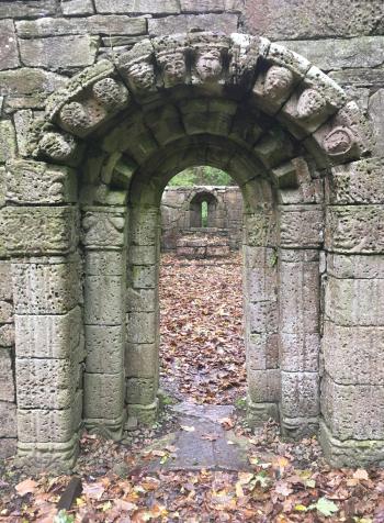 Stone arch of St. Patrick’s Church on Inchagoill Island in Lough Corrib.
