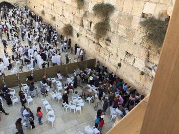 People gathered at the Western Wall.