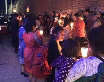 A candlelight Las Posadas procession in Teotitlán del Valle.