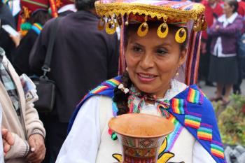 Participant at a Sunday festival in Lima, Peru.