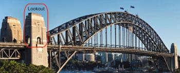 Sydney Harbour Bridge, with the pylon indicated.
