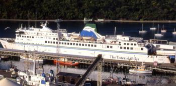 A ferry in New Zealand transporting train cars from Wellington (North Island) across the Cook Strait to Picton (South Island). Photo by Rob Sangster