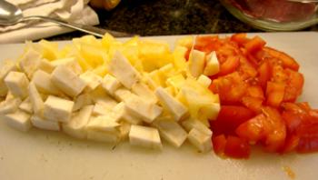 Diced vegetables ready to add.