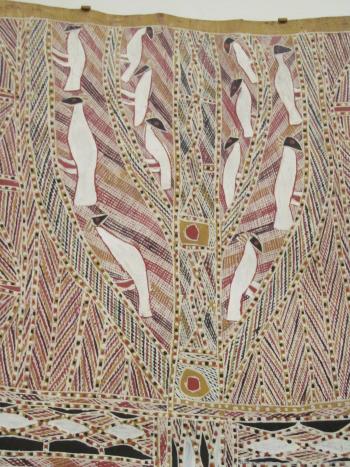“Njerrk, Gurtha, Dhuwirr” by Charlie Matjuwi Burarrwaŋa — Yiribana Gallery, Sydney, Australia.