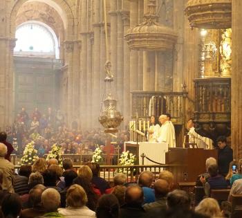 Inside the Santiago de Compostela Cathedral.