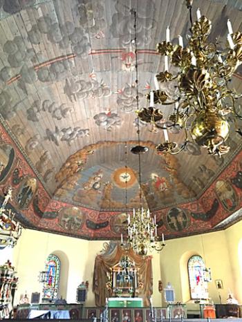 Painted ceiling in the 18th-century Glava Church in the village of Glava, south of Arvika, Sweden. Photo by Karen Stensgaard