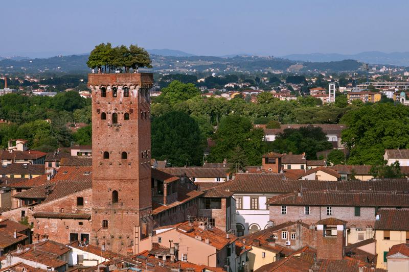 One of Lucca’s surviving towers is the Torre Guinigi, with 227 steps leading up to a small garden of fragrant trees. Photo by Dominic Arizona Bonuccelli