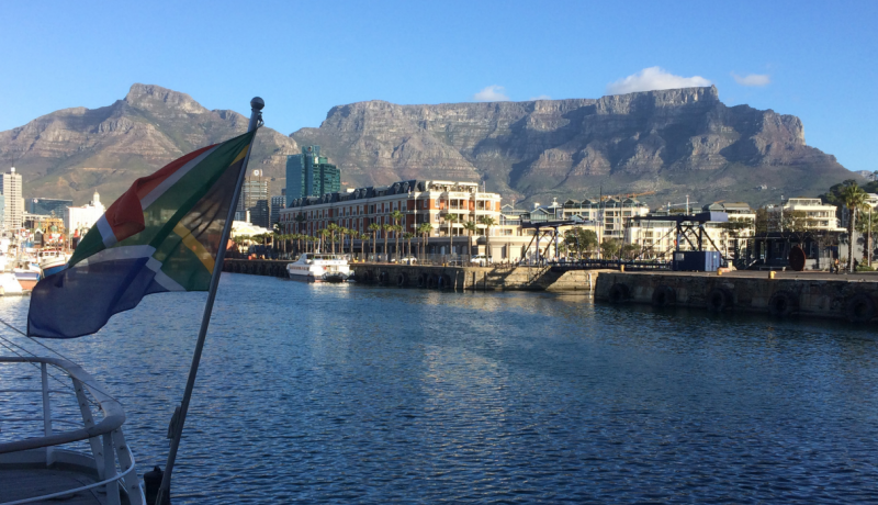 Cape Town’s harbor, with Table Mountain in the background.