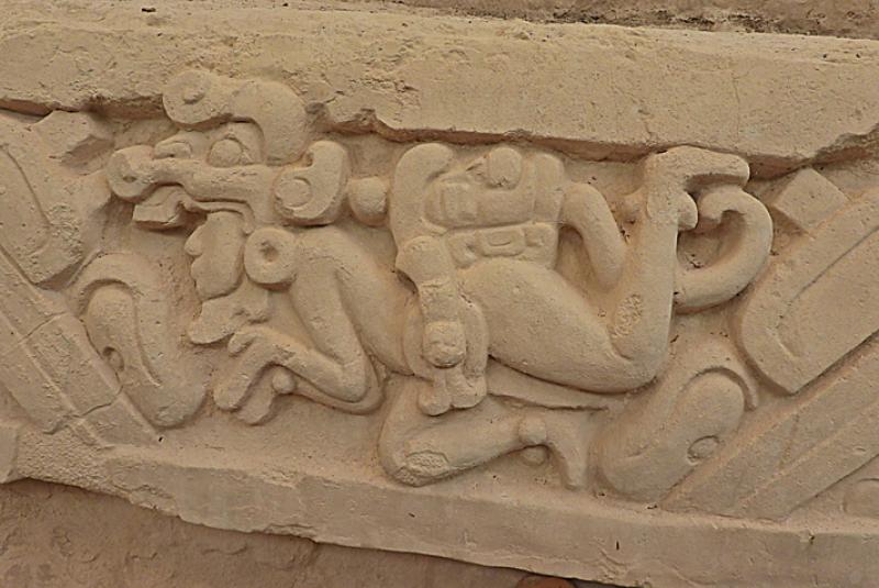 Detail of a stucco frieze in El Mirador — northern Guatemala. Photos by Günther Eichhorn